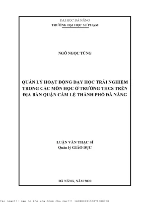 Quản Lý Hoạt Động Dạy Học Trải Nghiệm Trong Các Môn Học