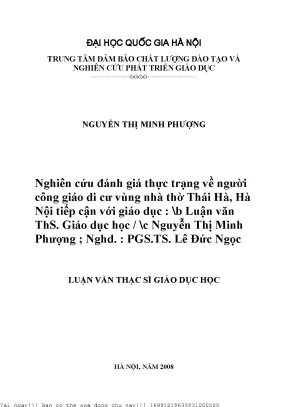 Nghiên Cứu Về Giáo Dân Di Cư Vùng Nhà Thờ Thái Hà, Hà Nội