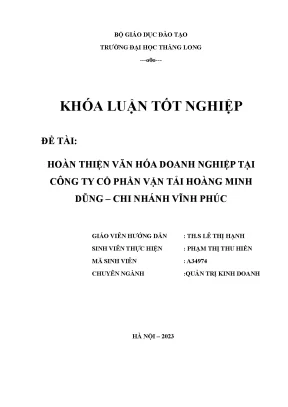 Hoàn Thiện Văn Hóa Doanh Nghiệp Tại Công Ty Cổ Phần Vận