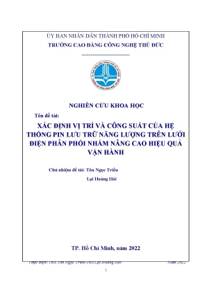 Nghiên Cứu Vị Trí và Công Suất Hệ Thống Pin Lưu Trữ Năng 