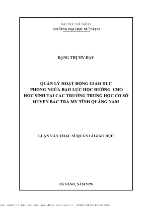 Quản Lý Giáo Dục Phòng Ngừa Bạo Lực Học Đường Tại Trường