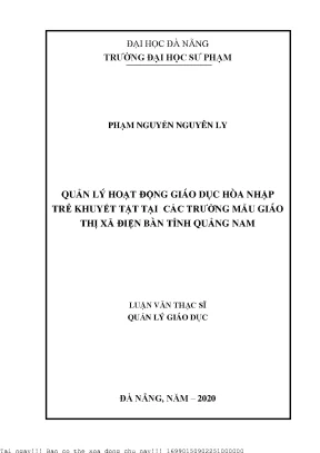 Quản Lý Hoạt Động Giáo Dục Hòa Nhập Trẻ Khuyết Tật Tại