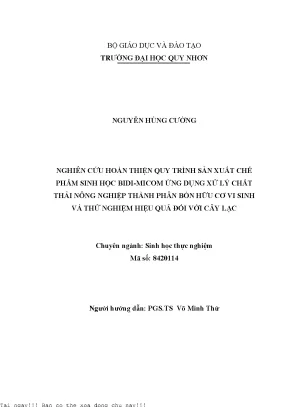 Nghiên Cứu Quy Trình Sản Xuất Chế Phẩm Sinh Học