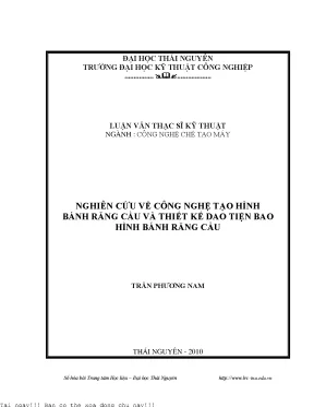 Nghiên Cứu Công Nghệ Tạo Hình Bánh Răng Cầu và Thiết Kế