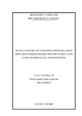 Quản Lý Giáo Dục Kỹ Năng Sống Cho Học Sinh Trung Học Cơ