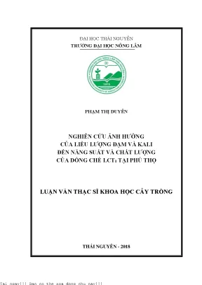 Nghiên Cứu Ảnh Hưởng Của Đạm Và Kali Đến Năng Suất Dòng