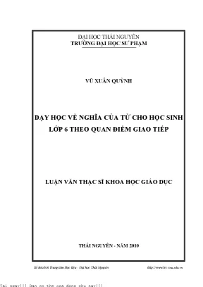 Dạy Học Nghĩa Của Từ Cho Học Sinh Lớp 6 Theo Quan Điểm