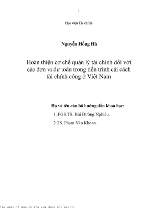 Cải Cách Tài Chính Công: Hoàn Thiện Cơ Chế Quản Lý Tài