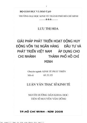 Giải Pháp Phát Triển Hoạt Động Huy Động Vốn Tại Ngân