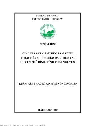 Giải pháp giảm nghèo bền vững theo tiêu chí nghèo đa chiều tại huyện phú bình tỉnh thái nguyên