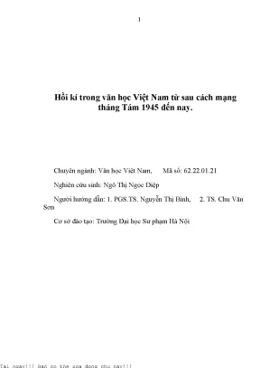 Khám Phá Hồi Kí Trong Văn Học Việt Nam Từ 1945 Đến Nay