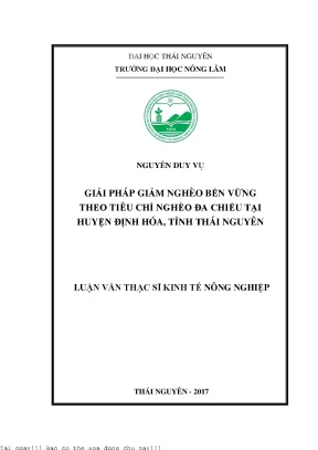 Giải Pháp Giảm Nghèo Bền Vững Đa Chiều Tại Huyện Định