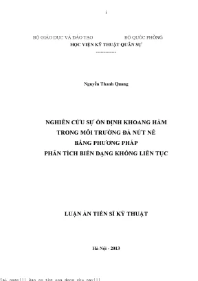 Nghiên Cứu Ổn Định Khoang Hầm Trong Môi Trường Đá Nứt Nẻ