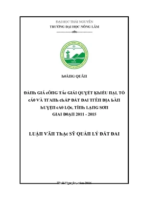Đánh giá công tác giải quyết khiếu nại và tranh chấp đất