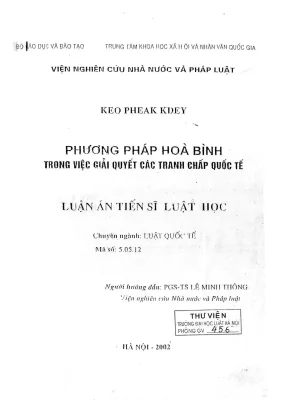 Giải Quyết Tranh Chấp Quốc Tế Bằng Phương Pháp Hòa Bình
