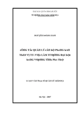 Quản Lý Cán Bộ Theo Vị Trí Việc Làm Tại Trường Đại Học