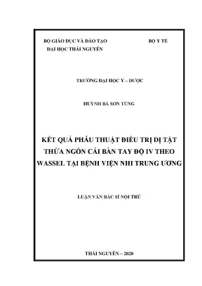 Kết Quả Phẫu Thuật Điều Trị Dị Tật Thừa Ngón Cái Bàn Tay