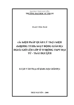 Biện Pháp Quản Lý Chương Trình Giáo Dục Ngoài Giờ Tại