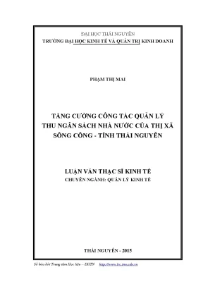 Tăng Cường Quản Lý Ngân Sách Nhà Nước Tại Thị Xã Sông