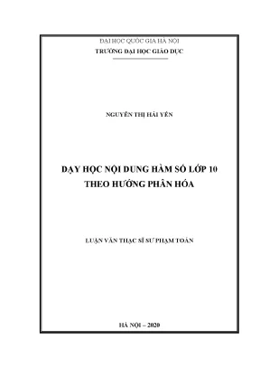 Dạy Học Nội Dung Hàm Số Lớp 10 Theo Hướng Phân Hóa Tại
