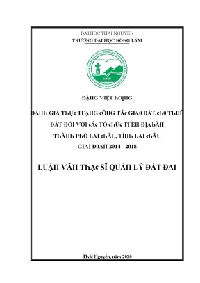 Đánh Giá Giá Trị Đất Đai Tại Thành Phố Lai Châu (2014 -