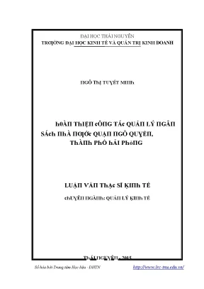 Cải thiện quản lý ngân sách nhà nước quận Ngô Quyền, Hải