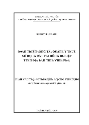 Quản Lý Thuế Sử Dụng Đất Tại Tỉnh Vĩnh Phúc