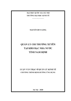 Quản Lý Chi Thường Xuyên Tại Kho Bạc Nhà Nước Tỉnh Nam