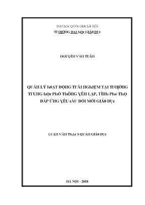Quản lý hoạt động tải nghiệm tại Trường Đại học Giáo dục