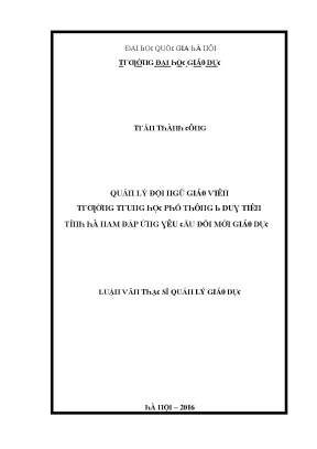 Quản lý đội ngũ giáo viên trường THPT huyện Duy Tiên, Hà