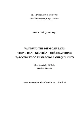 Vận Dụng Thẻ Điểm Cân Bằng Đánh Giá Thành Quả Hoạt Động
