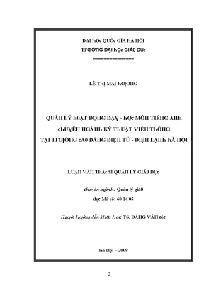 Quản Lý Hoạt Động Dạy Học Tại Đại Học Giao Thông Vận Tải