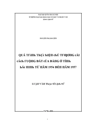 Nghiên Cứu Lịch Sử Đất Đai Tại Tỉnh Bắc Ninh (1954-1957)