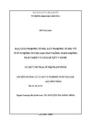 Phương pháp dạy giải phương trình bất phương trình vô tỉ