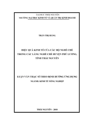 Hiệu Quả Kinh Tế Của Nghề Chè Tại Huyện Phú Lương, Tỉnh