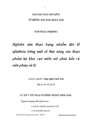 Nghiên cứu về độ nhiễm aflaxtoxin trong thực phẩm tại 