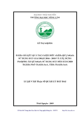 Đánh Giá Kết Quả Điều Tra Sử Dụng Đất Tại Thái Nguyên
