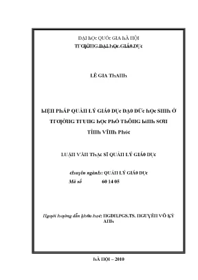 Quản Lý Giáo Dục Đạo Đức Học Sinh Tại Trường Trung Học