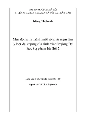 Mức Độ Hình Thành Một Số Khái Niệm Tâm Lý Học Đối Với