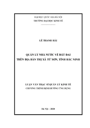 Quản Lý Nhà Nước Về Đất Đai Tại Thị Xã Từ Sơn, Bắc Ninh
