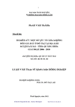 Phân Tích Yếu Tố Ảnh Hưởng Đến Giá Đất Tại Đô Thị Hải Hà