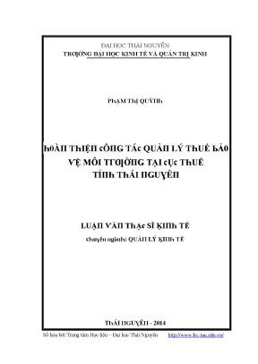 Quản lý thuế và bảo vệ môi trường tại Thái Nguyên