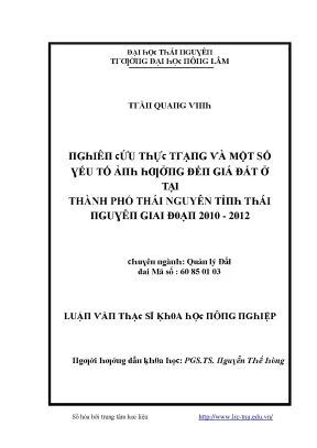 Phân Tích Giá Đất Tại Thái Nguyên Giai Đoạn 2010 - 2012