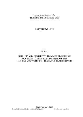 Đánh Giá Quản Lý Đất Đai Tại Thái Nguyên Giai Đoạn 2006-2010