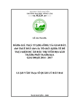 Quản Lý Đất Đai Tại Thái Nguyên: Nghiên Cứu Từ 2014 Đến 2017