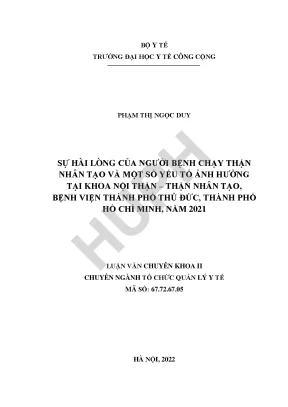 Nghiên Cứu Sự Hài Lòng Của Người Bệnh Chạy Thận Nhân Tạo 