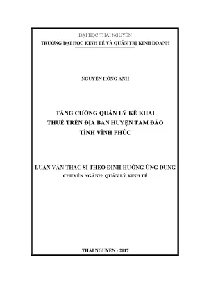 Tăng Cường Quản Lý Kê Khai Thuế Tại Huyện Tam Đảo, Tỉnh