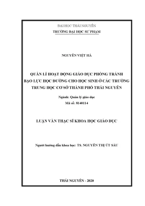 Quản Lý Hoạt Động Giáo Dục Phòng Tránh Bạo Lực Học Đường