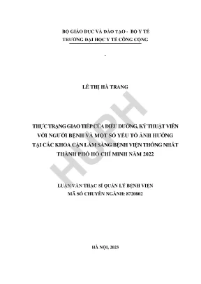 Thực Trạng Giao Tiếp Giữa Điều Dưỡng, Kỹ Thuật Viên Và