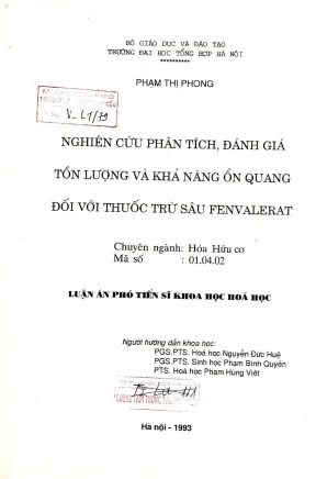Nghiên Cứu Tồn Lưu Thuốc Trừ Sâu Fenvalerat Trong Môi
